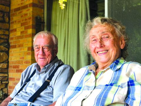 Omer and Jane Bentle of Falmouth celebrated their 70th wedding anniversary May 30. Both retired Pendleton County Schools educators, they met as teenagers at skating rink/bowling alley. Photo by Nila Harris.