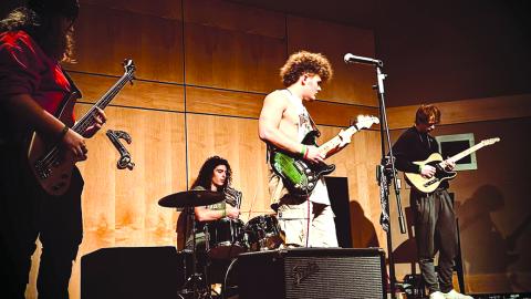Pendleton County High School graduate Vincent Nocero plays with his band Emma’s Room. From left are Owen McCormick, Jacob Record, Nocero and Nolan Williams. Photo courtesy of Vincent Nocero. 