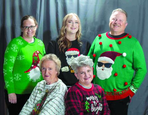 The cast of “Away in the Basement: A Church Basement Ladies Christmas,” playing, Thursday, Dec. 5 through Dec. 15 at Kincaid Regional Theatre in Falmouth, is, top row from left, Carrie Thomas, Bethany Beckett and Darin Hart, and bottom row from left, Barbara Browning and Bonita Pack. Photo courtesy of Kincaid Regional Theatre.