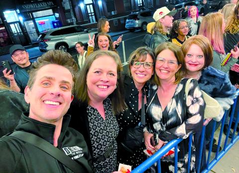 Squeezing into a selfie with Joe McIntyre, left, of New Kids on the Block fame are Pendleton County friends Jaime Moellman, Robyn Mayes, Rachel Travis and Robin Copestick. The Kentuckians saw McIntyre in the off-Broadway show “Drag: The Musical” during their visit this month to New York City. Photo by Joe McIntyre.