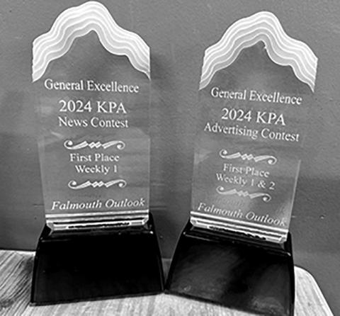 The Falmouth Outlook achieved first place in General Excellence for both news content and advertising design in the annual Kentucky Press Association Excellence in Kentucky Awards.