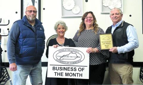 From left are Chamber member Randy Wells, county economic development director Tami Vater, business owner Sheila Utz and county Judge Executive David Fields.  Photo courtesy of Tami Vater.
