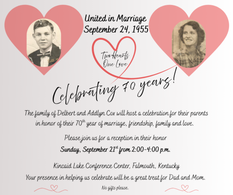 70th Wedding Anniversary Announcement