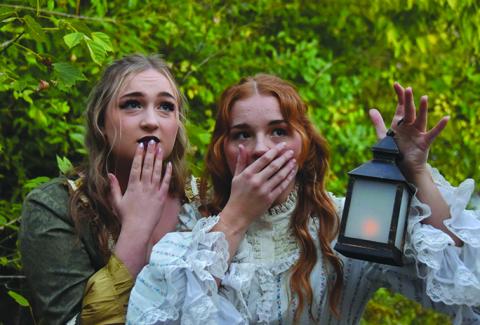 Bethany Beckett and Katie Kellar react in a scene from Kincaid Regional Theatre’s production of “The Legend of Sleepy Hollow.”