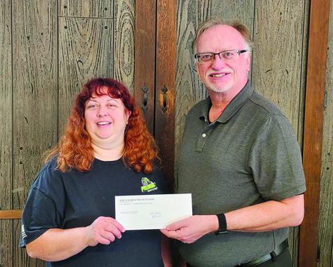  first place winner Christina Miller along with Falmouth Outlook owner/publisher Neil Belcher.