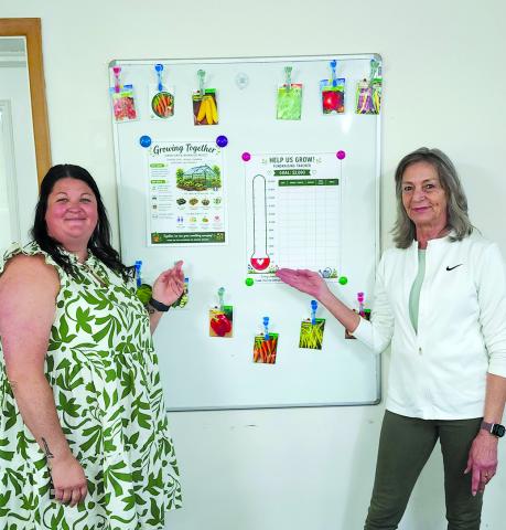Pendleton County Senior Center Manager Kristy Sturgill, left, and Activity Director Ronda Ehrich are banking on this weekend’s Pendleton County-Wide Yard Sale will give a big boost to the center’s “From Seed to Table: Greenhouse for Healthy Aging” project. Photo by Burton Cole.