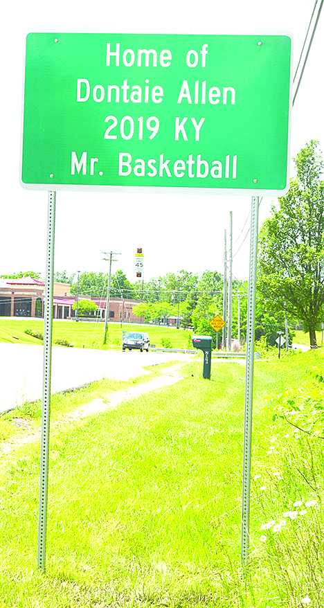 Road signs on U.S. 27 on each side of Pendleton County High School were erected to honor Allen