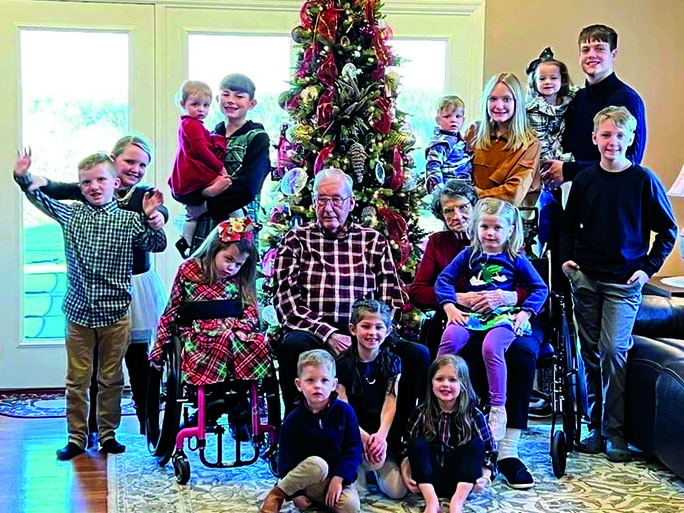  Elrod family has grown to include 14 living great-grandchildren, all pictured with them Christmas 2022. The couple is one of the longest-married couples in the history of Pendleton County.