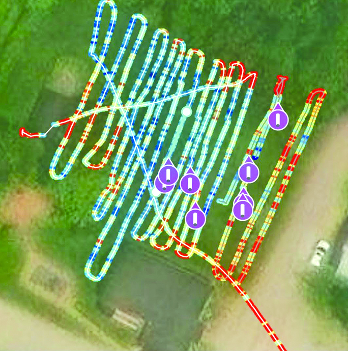 This imaging map provided by Wilkerson shows where the eight graves were detected on the post property.