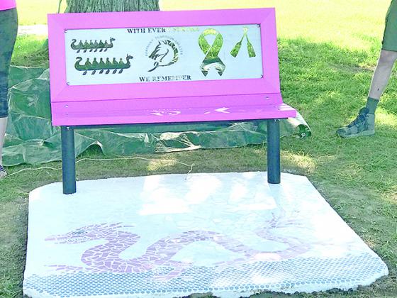 A bench has permanently been erected in honor of the Kentucky Thorough-Breasts. Others are to follow later in the summer. Photo by Carolyn Reid.