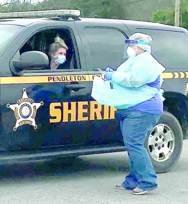 Pendleton County Deputy Sheriff Patricia Dietz was one of 20 to use the drive-thru Covid-19 testing site. Pendleton County will have another site on Wednesday, May 6 at Pendleton County High School.