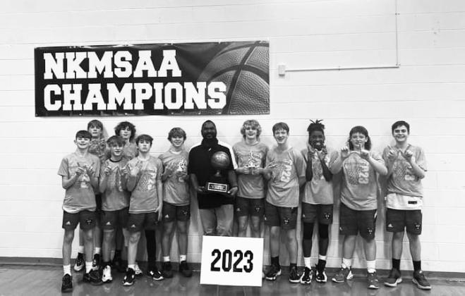 The eighth grade Sharp Wildcats won the NKMSAA Championship on February 18 at Campbell County Middle School. The boys defeated Newport to conclude their season with a 25-3 record. Congratulations Wildcats!  From left to right: Kamden O’Hara,  Jacob Haigis, Jayden Frisch, Cole Fultz, Grayson Nelson, Parker McCandless, (Coach) Antwjuan Mathis, Hunter Keeton, Micah Biddle, Ja’Zi Grayson, Dawson Wright, Luke Meyer.