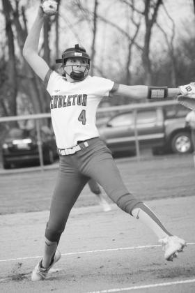 Ladycats eighth grade pitcher Hannah Spaulding shut down Bracken County with a career-high 15 strikeouts. Photo by Lisa Cooper