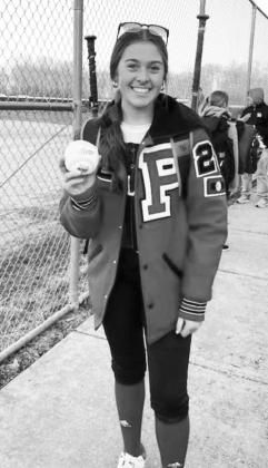 Sophomore Madison Verst was all smiles after hitting her first varsity home run on March 20. Photo provided by Haley Verst