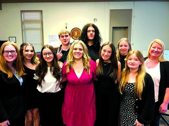 The 2023 Sophomore Leadership team led community conversations, asking what could get more youth involved in the community, and community organizations. Pictured, front, left to right, are Emily Best, Leyah Hyden, Hannah Thomas, Kendra Hess, Layne Nelson, Emily Fultz; back row are Kade Carr, Caden Winkle, Katie Black, and advisor Michelle Lustenberg.