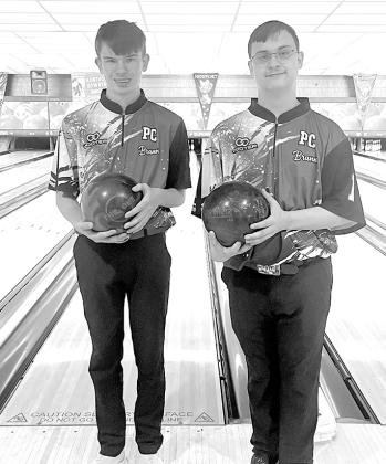 Brothers Braden, left, and Bradley Brann, right, set new personal bests with a score of 278. Bradley also set a new school record for combined score in a two-game series with 514. Photo courtesy of Rhonda Hutchison.