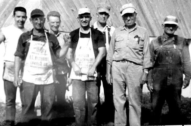 Church members helping with the building of the original church: Marcus McDole (only non-member), Roy Record (Allen's father), Frankie Harrison, George Taylor, Earl Gray, Denver Hornbeek, Barney Adams (Ruby Taylor's father)