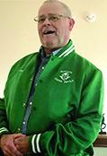 Basketball star Lonnie Gregg proudly wears a Goforth Green Devils jacket made by Jake Peoples.