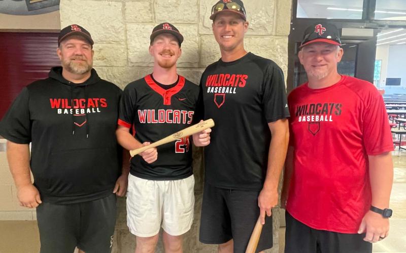 PCHS senior-to-be Micah Biddle, second from left, was selected to compete in the 10th Region baseball all star game on June 16. Biddle is shown above with members from the Wildcats coaching staff. From L-R: Eric Biddle, Micah Biddle, Nate Jones and Brent Yelton. Photo provided by Tabatha Biddle.