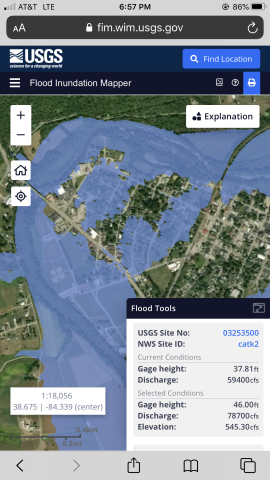The map represents areas of northwest Falmouth that could experience flooding based on a 41 feet crest level