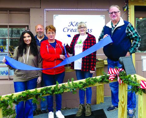 PC Chamber of Commerce joined K&K Creations to celebrate its grand opening. Pictured from left to right, are Lydia Gosney, Chamber; Randy Wells, Chamber; Karen Davis, owner; Kim Prince, Owner; and Neil Belcher, Chamber.