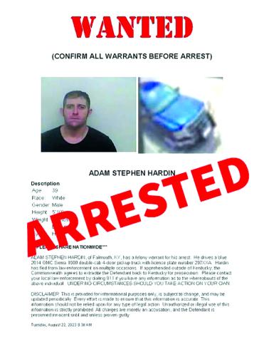 WANTED/Arrested. Hardin’s mugshot was released from Lexington Police after his arrest.